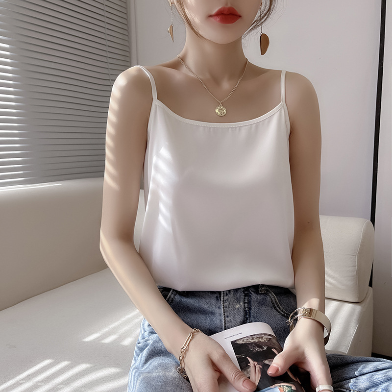 Camisole Women's Suit Inner Layer 2023 Summer New Style Acetate Pure Color Satin Silk Loose Top Summer