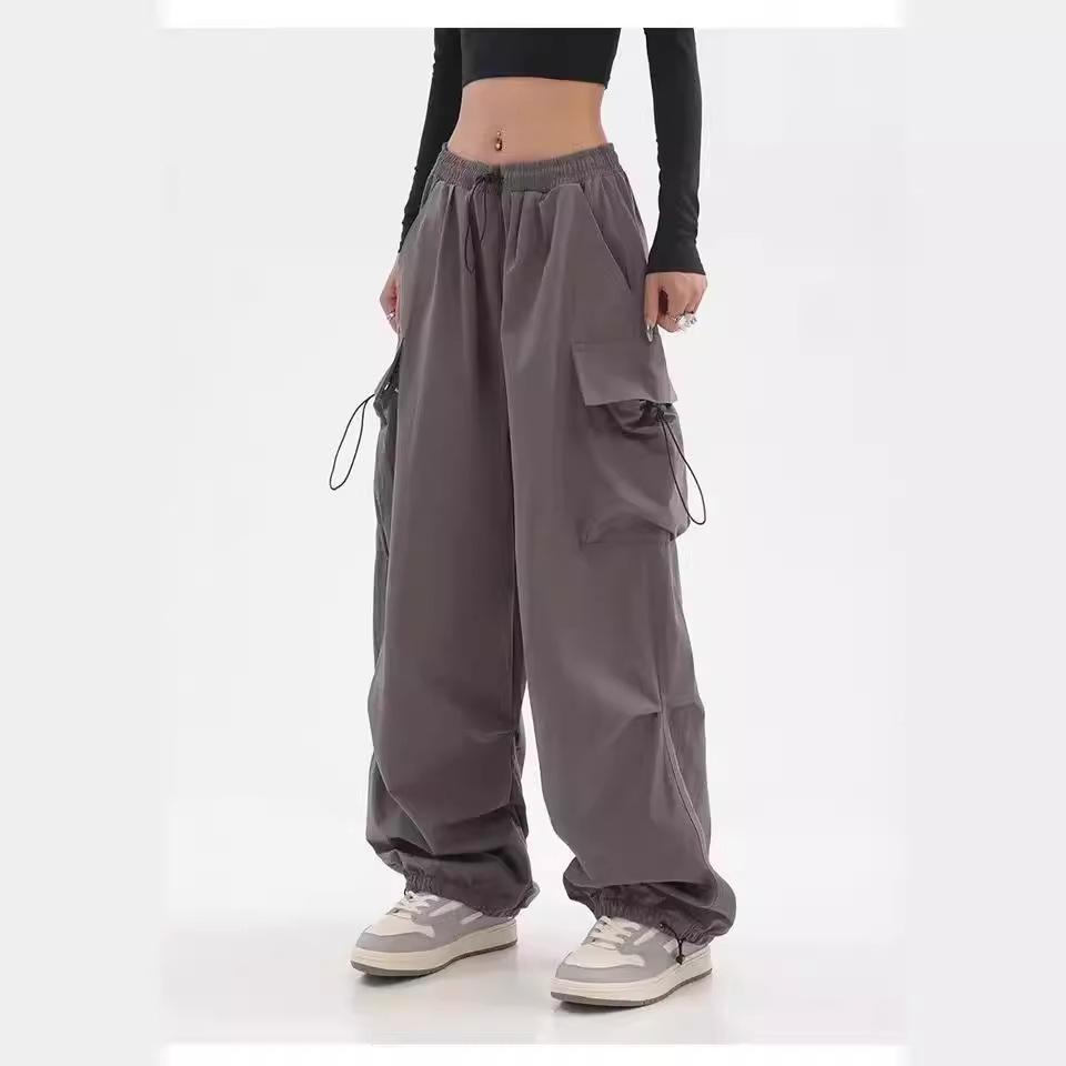 Summer New Cross-border European and American Retro Multi-pocket Workwear Casual Pants Women's Design Sense Loose Straight Long Pants