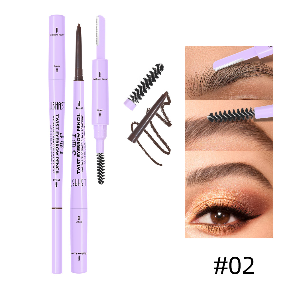 USHAS, lápiz de cejas de punto transfronterizo europeo y americano, doble cabezal, cepillo de cejas, cuchillo de cejas, resistente al agua, no es fácil de manchar y fácil de colorear UP009