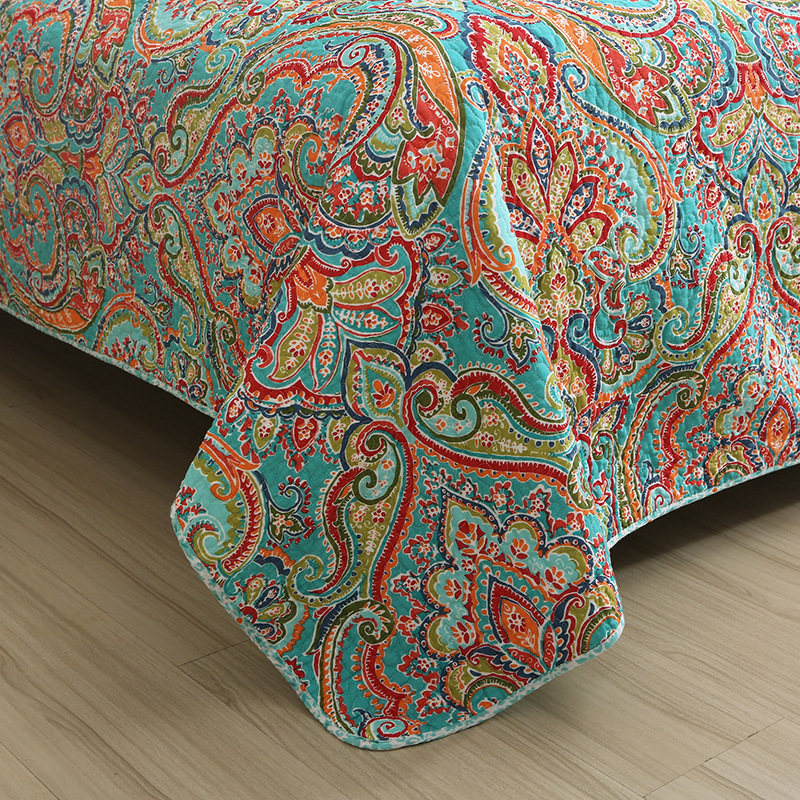 Couette en coton délavé à fleurs de style américain, couette en coton pur, housse de lit pastorale, ensemble de trois pièces, couette imprimée d'été fraîche et respirante avec climatisation_voghion.com