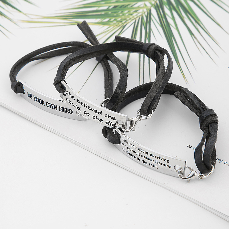 11g Weight Bracelets Classification Pu Leather Chain Material 1 Piece Quantity Daily Occasion Pu Leather, Alloy Material Letter Pattern All Seasons Season Men's Gender Plating Design Simple Style Style Simple Style Letter Pu Leather Alloy Plating Men's Bracelets Men Cord & Leather Bracelets 5