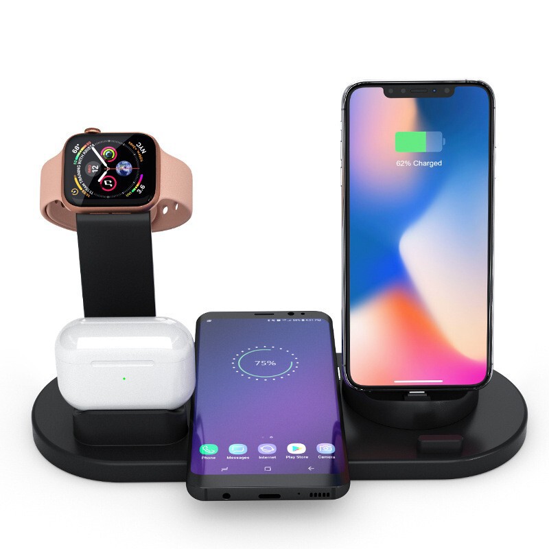 Suitable for Apple Huawei Android mobile phone stand six-in-one desktop vertical fast charging wireless charging base blue Suitable for Apple Huawei Android mobile phone stand six-in-one desktop vertical fast charging wireless charging base blue