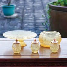 中式供佛套装线香炉供水杯供果盘古法琉璃家用佛供专用品摆件供具