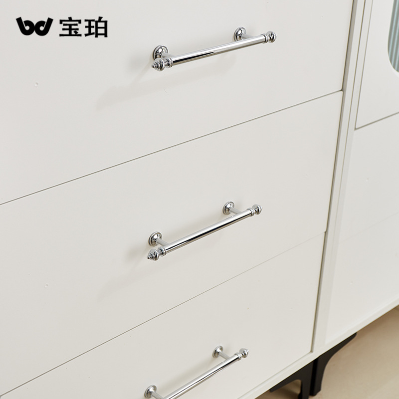電鍍銀色長條抽屜小拉手現代簡約輕奢酒櫃櫥櫃單孔實心衣櫃門把手