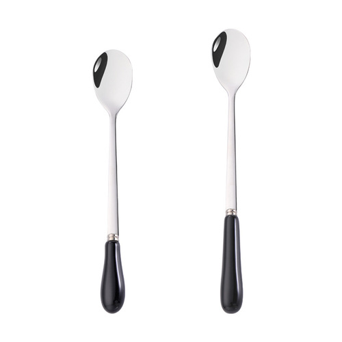 Factory direct supply creative ceramic handle 304 stainless steel coffee dessert spoon restaurant hotel mug small spoon