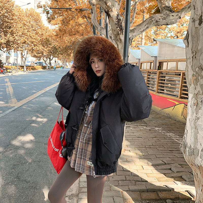 2025 invierno gran cuello con capuz chaqueta de algodón abrigo de mujer explosión sensación de diseño espesa chaqueta de algodón simple temperamento viento image 6
