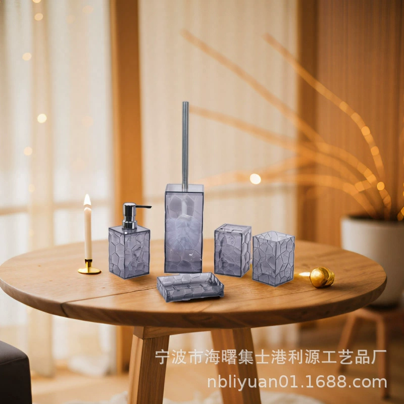 Acrylic set, container, toothbrush, soap holder, toilet