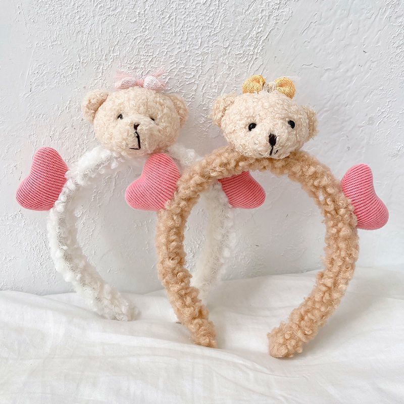 Women'S Gender Cartoon Style Style White, Pink Color Bow Cute Autumn And Winter Plush Pink Love Bear Hair Band