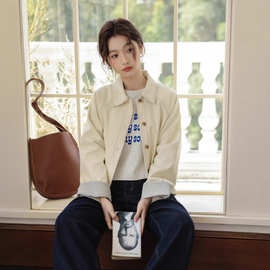 实拍 2025春季新款韩版宽松设计感白色百搭洗水牛仔外套夹克衫女