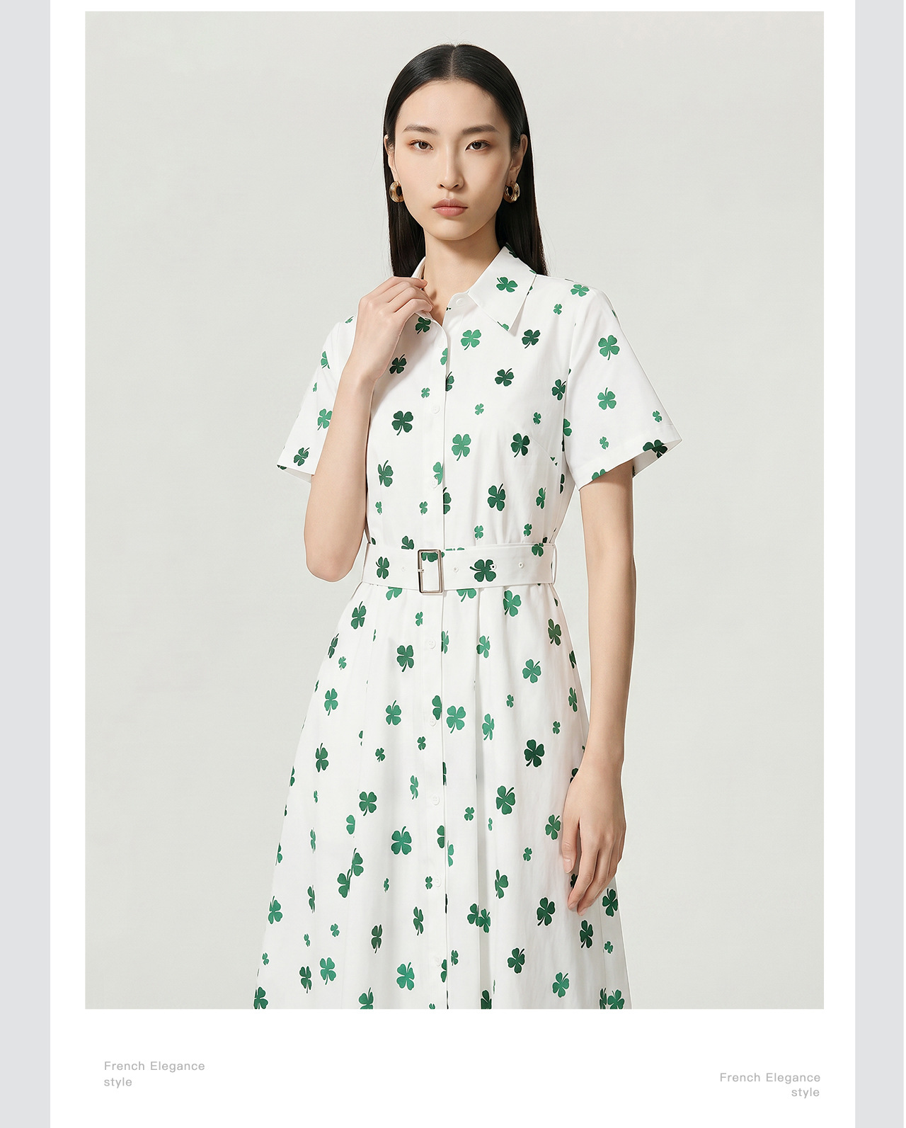 Đầm maxi nữ thắt eo in họa tiết hoa, tay ngắn cổ bẻ, chất cotton thoáng mát — màu trắng chi tiết 8