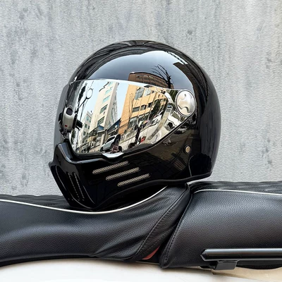 National Standard 3C Certified Retro Motorcycle Motosiklet kaskı (dəbilqə) - bright-black-silver-plated-mirror-transparent-mirror-delivered-m