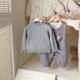 冬季款新生儿可爱两件套衣服婴儿宝宝衣服冬天孩外出服背带裤套装