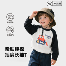 男童纯棉T恤春季撞色男孩圆领衣服女童舒适圆领打底上衣可爱童装