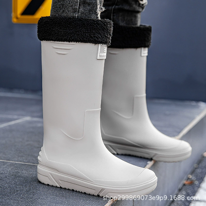 Плюс бархатный высокий носик резиновые туфли мужские резиновые туфли на вынос всадники специальные кухонные водяные туфли водонепроницаемые нескользящие мужские дождевые сапоги