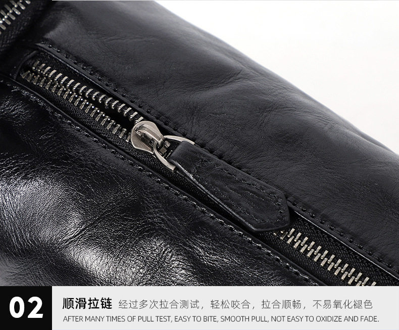 Túi đeo chéo nam da bò thật vân vân tay, túi đeo vai nhỏ gọn 29×11×17 cm — Màu đen chi tiết 18