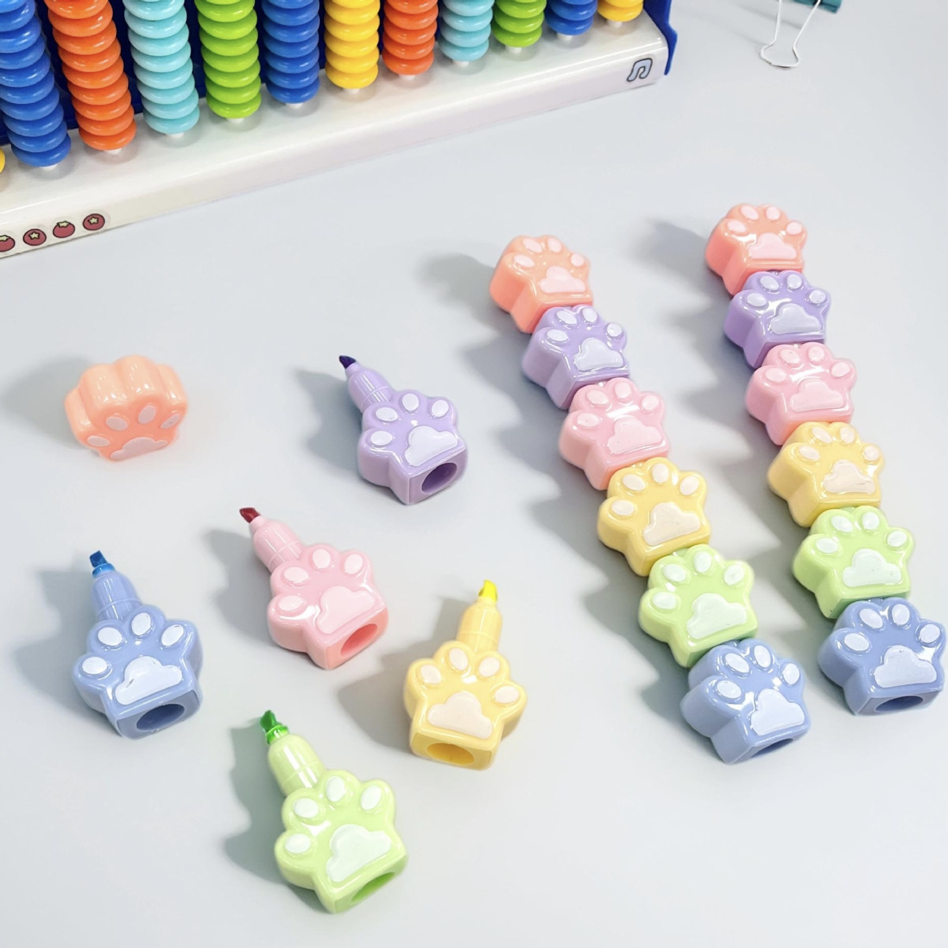 Creativo resaltador de dibujos animados 6 colores traje multi-Pila de flor forma marcador lindo gato pata impresión amor mano cuenta pluma