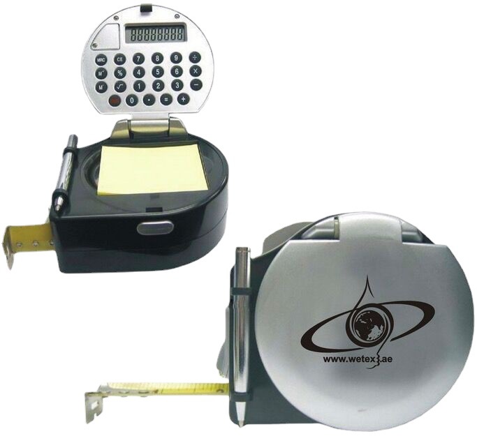 供应亚马逊零售批发5合1卷尺 计算器多功能卷尺带笔带灯广告礼品