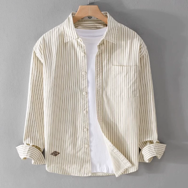 Японская свежая полосатая рубашка с длинными рукавами мужская весенняя и осенняя рубашка