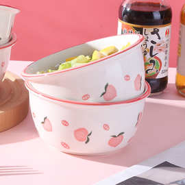 陶瓷碗可爱高颜值米饭碗饭厅家用饭碗汤碗釉下彩白瓷碗耐高温霏遇