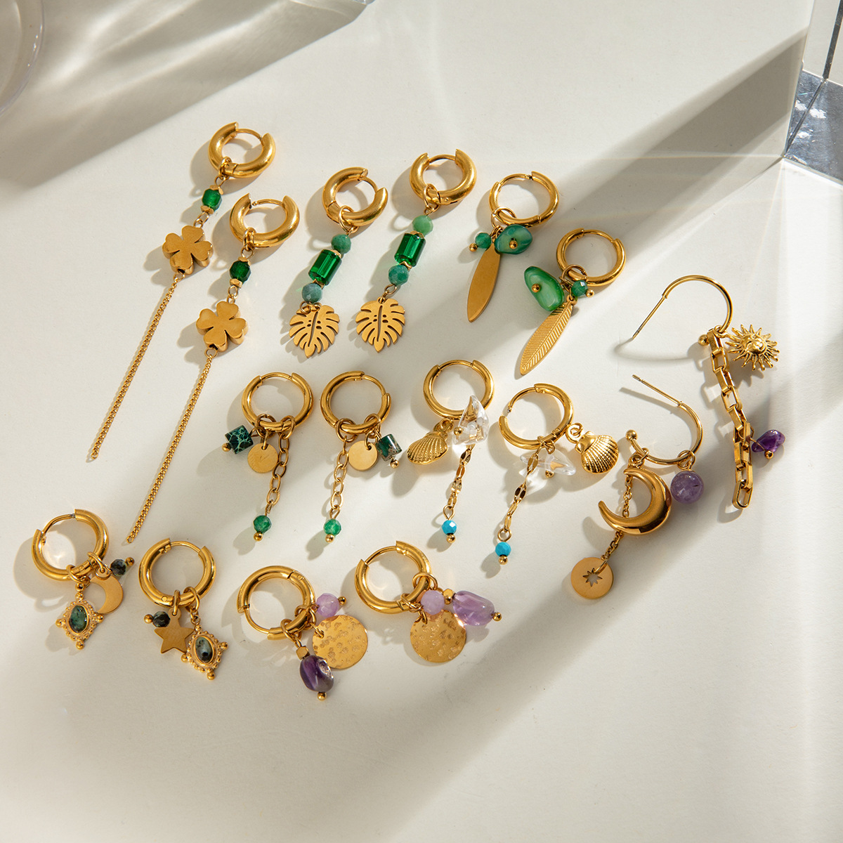 9g Weight PVD Coated Gold Plating Process 304 Stainless Steel Ear Needle Material Real Gold Plated Plating Material Charm Sleeper Hoop Earrings, Drop Earrings Classification 1 Pair Quantity Holiday, Street Occasion 304 Stainless Steel Material Geometric, Sun, Moon Pattern All Seasons Season Women's Gender Retro, IG Style Style Waterproof Non Tarnish, Plating Craft PVD Coated Real Gold Plated Geometric Sun Moon 304 Stainless Steel Retro IG Style Waterproof Non Tarnish Charm Sleeper Hoop Earrings Drop Earrings 1