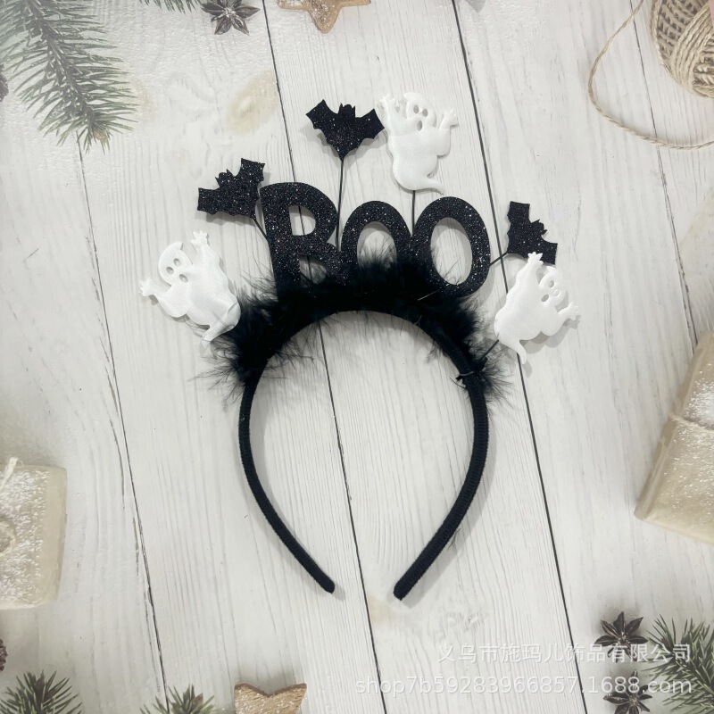 25年TEMUベストセラーbooバットヘッドバンドカボチャスパイダーゴーストハロウィンヘッドバンドワイヤーフェザーヘアアクセサリー|undefined