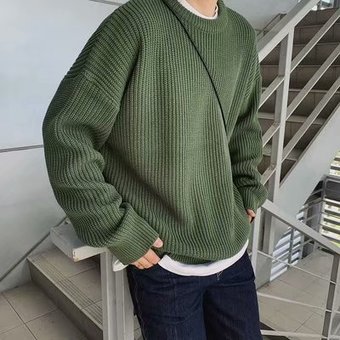 秋冬内搭打底针织衫纯色圆领毛衣宽松百搭加厚韩版潮流毛衣男外套