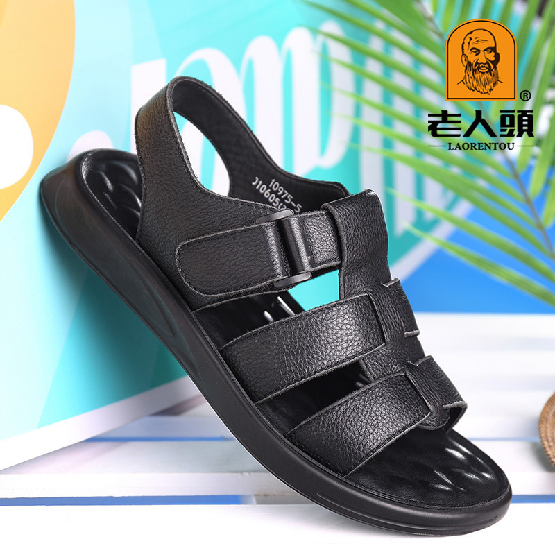 Old Man's Head Genuine Leather Sandals 2025 Summer New Men's Beach Shoes Casual First Layer Cowhide Sandals Very Good Quality