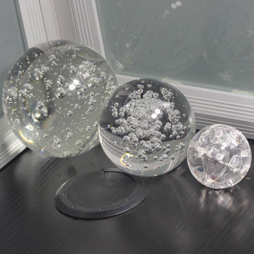 假山流水喷泉配件 水晶玻璃气泡球 冰裂玻璃旋转装饰球  摆件