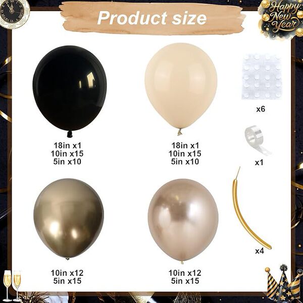Black golden white cream balloon