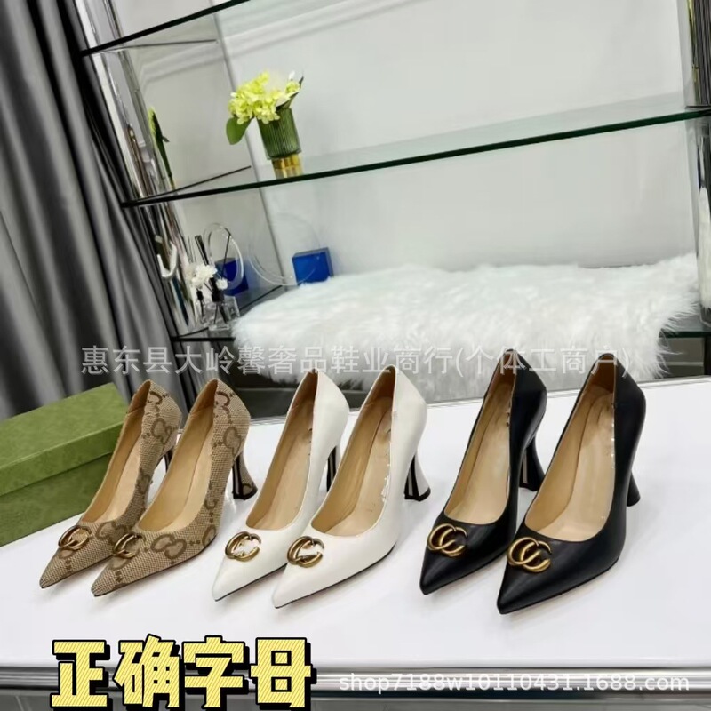 2025 European and American new style monogram pointed toe flat fashion classic women's shoes, small G style light luxury high-heeled sandals 2025 European and American new style monogram pointed toe flat fashion classic women's shoes, small G style light luxury high-heeled sandals