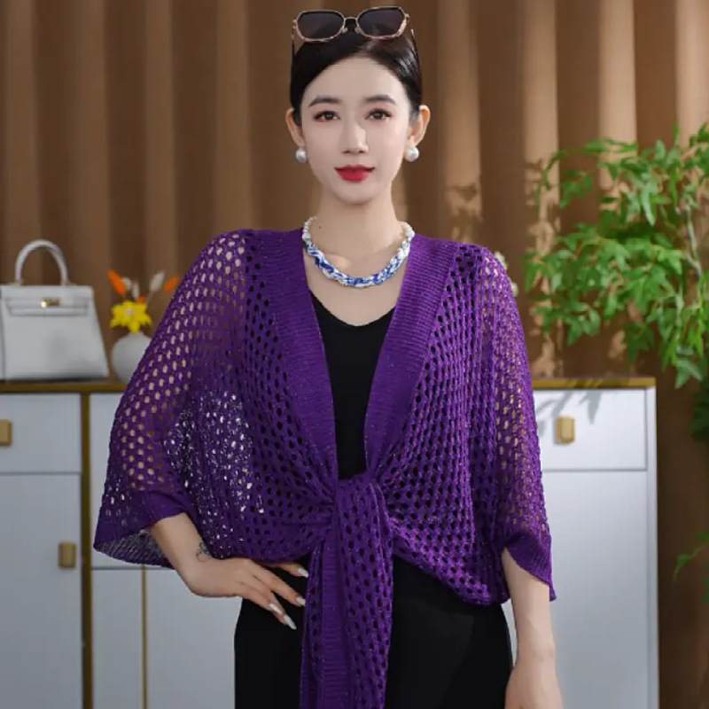 新しい女性の夏の外出日焼け止めストールのエアコンルームの外にファッションの銀糸の金の蝶の袖のニットの肩を掛けます。|undefined