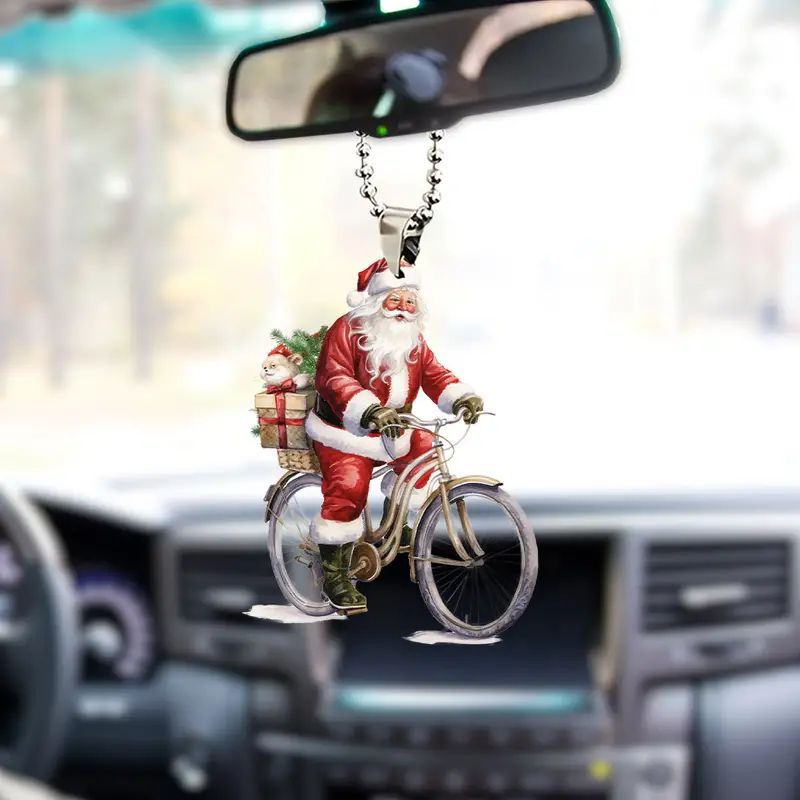 Navidad en bicicleta Santa Claus Fiesta Colgante Transfronterizo coche plano nuevo tipo de decoración llavero colgante