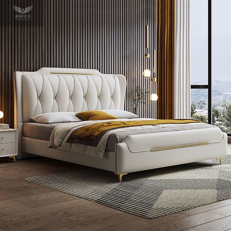 Cama de cuero de lujo ligero italiano de alta gama 1.5m cama principal doble 1.8x2 m cama doble de lujo cama de boda de alta gama