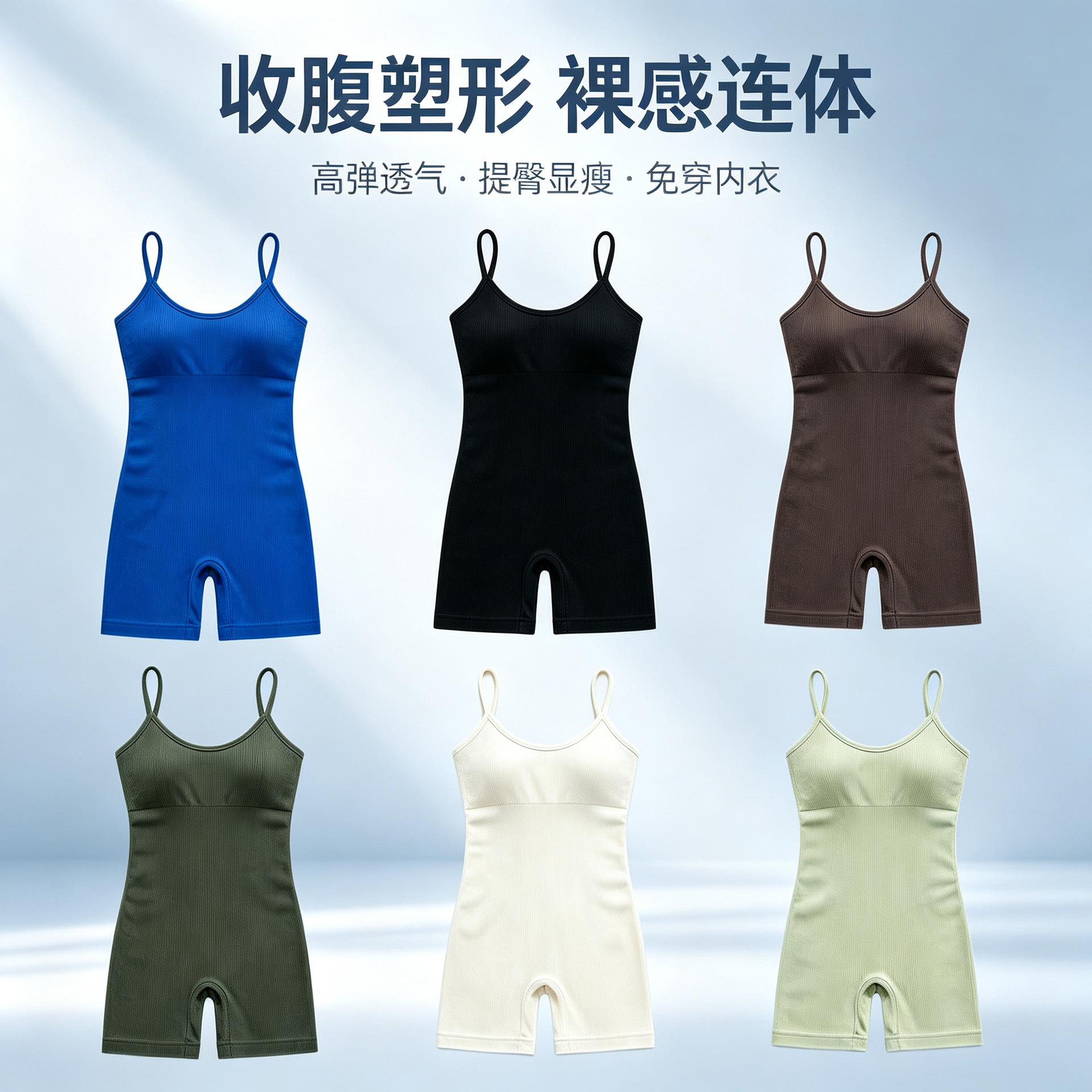 跨境新款无缝细肩带提臀收腹平角裤吊带美体内衣运动连体塑身衣女内衣实拍产品高清图