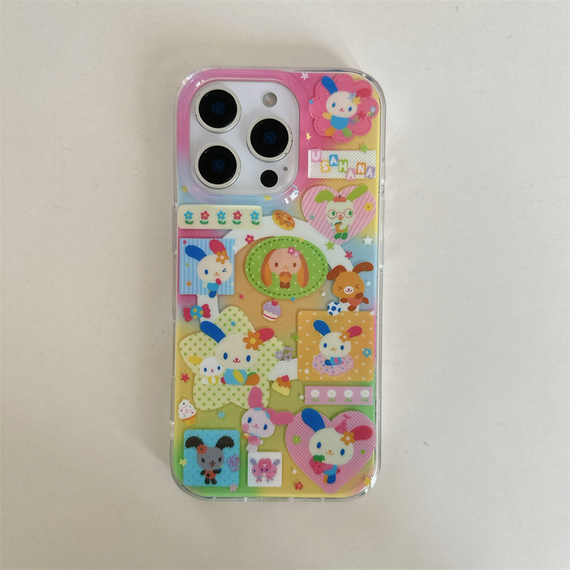 ラブレインボーラビット Apple 15promax 携帯電話ケース iPhone14 スタンド 13 磁気吸引 12 ペンダントかわいい|undefined