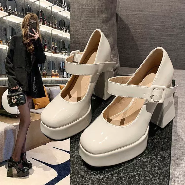 Элегантные женские туфли Mary Jane в стиле ретро, новинка 2024 года, весна и осень, модные однослойные туфли на массивном каблуке с квадратным носком, на очень высоком каблуке