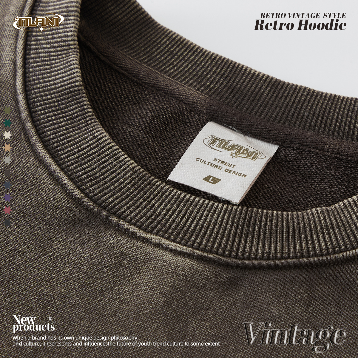 TILANI men's clothing 2025 spring and autumn 420G terry cotton batik washing round neck sweatshirt heavyweight men and women simple tops