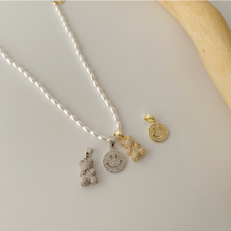 Daily Occasion Titanium Steel, Copper Material Sweet Little Bear Titanium Steel Copper Plating Inlay Zircon Charms Necklace