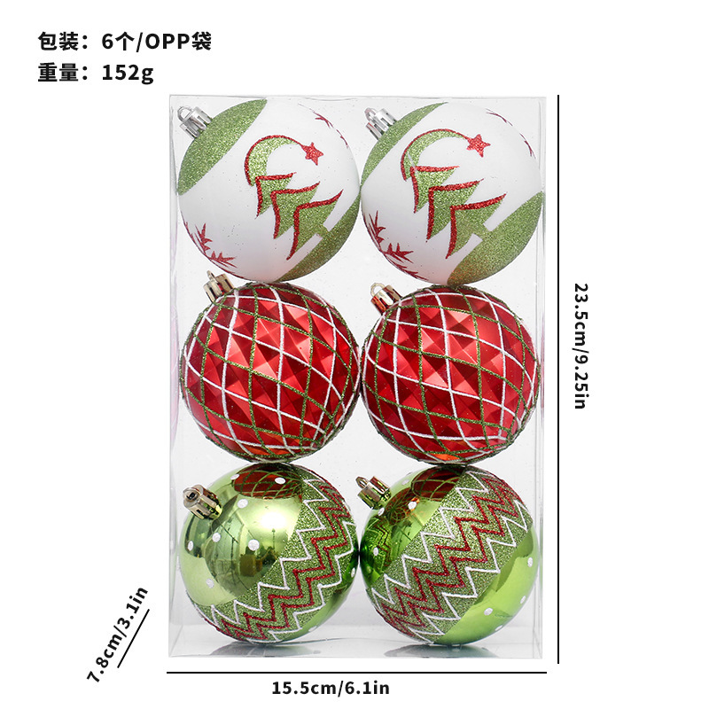 Nuevos productos transfronterizos decoraciones de Navidad 6 INS set de bolas de Navidad pintadas europeas colgantes de árbol de Navidad