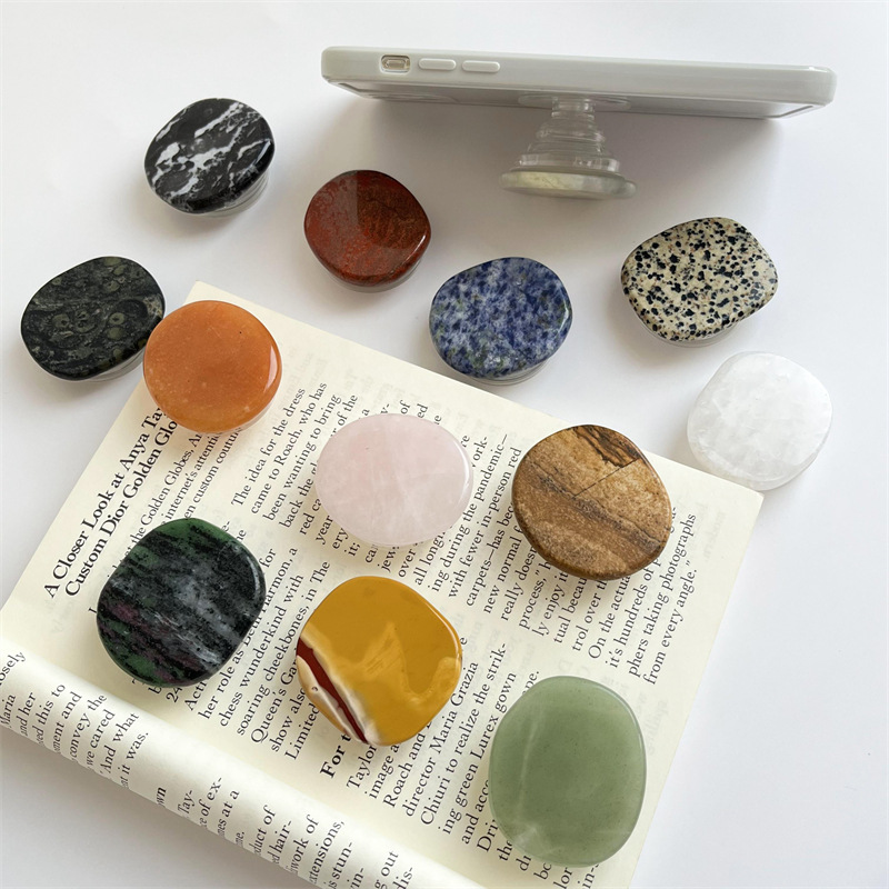 Natural Stone Transparent Airbag Holder Cross-Border Foreign Trade Creative Lazy Desktop Retractable Mobile Phone Holder Ring Buckle