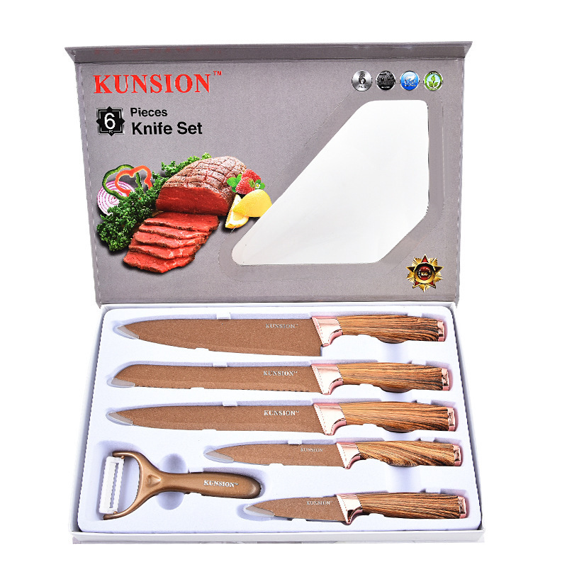 Cuchillo de cocina cuchillo de cocina al por mayor caliente de fábrica cuchillo de cocinero cuchillo de seis piezas mango de madera dormitorio cuchillo de fruta cuchillo de cocina