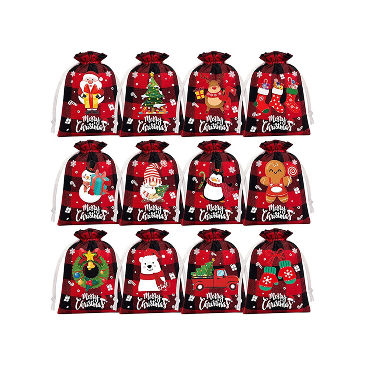 Bolsa de cordón de algodón a cuadros de navidad bolsa de regalo traje de cordón bolsa de embalaje de regalo de caramelo bolsa de regalo de cordón de navidad