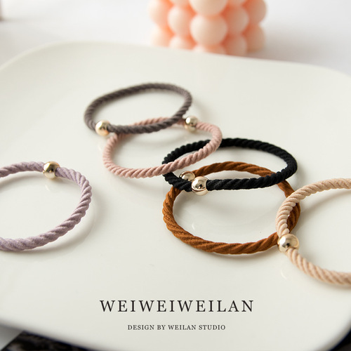 Korean new twill small gold beads hair rope, simple, basic, versatile, high elasticity, Japanese new color small leather case for women