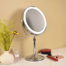 可升降LED化妆镜子双面梳妆镜带灯台式镜桌面灯光美容镜可调亮金