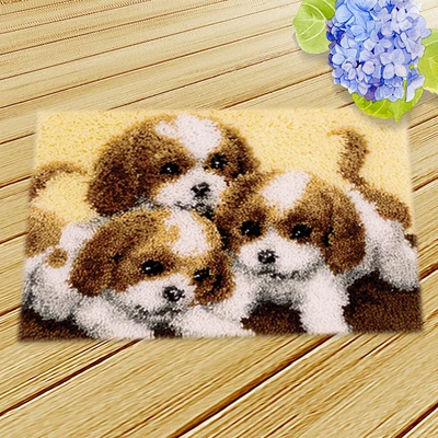 Avtomobil döşəmə paspasları — Embroidery Car Seat Mat Handmade Carpet - zd106-dog-50cm-white-net-cross
