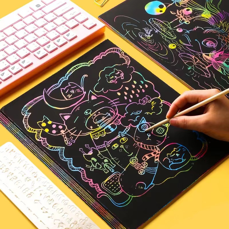 大号儿童DIY刮画本 炫彩手工绘画刮刮画 涂鸦本益智刮画纸现货-阿里巴巴