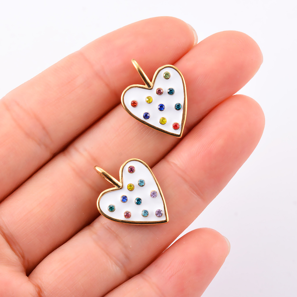 5 Pcs/package Simple Style Heart Shape Stainless Steel Enamel Inlay Pendant Jewelry Accessories display picture 2