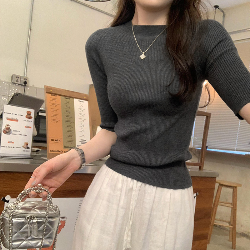 Korean Style High-end Super Good-looking Shoulder Sleeve Knitted Sweater Women's Spring and Summer 2025 New Slim-fit Spice Girls Slim Top