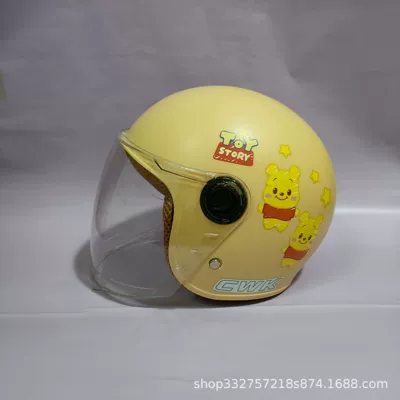 children's half helmet, Motosiklet kaskı (dəbilqə) - khaki-winnie-the-pooh-transparent-long-mirror