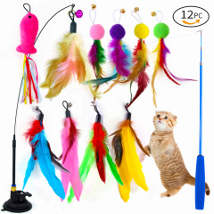 Cross-border new suction cup cat toy set lazy self-entertaining cat toy steel cat toy feather replacement head